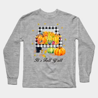 It's fall y'all Autumn Pumpkin Truck Buffalo plaid Long Sleeve T-Shirt